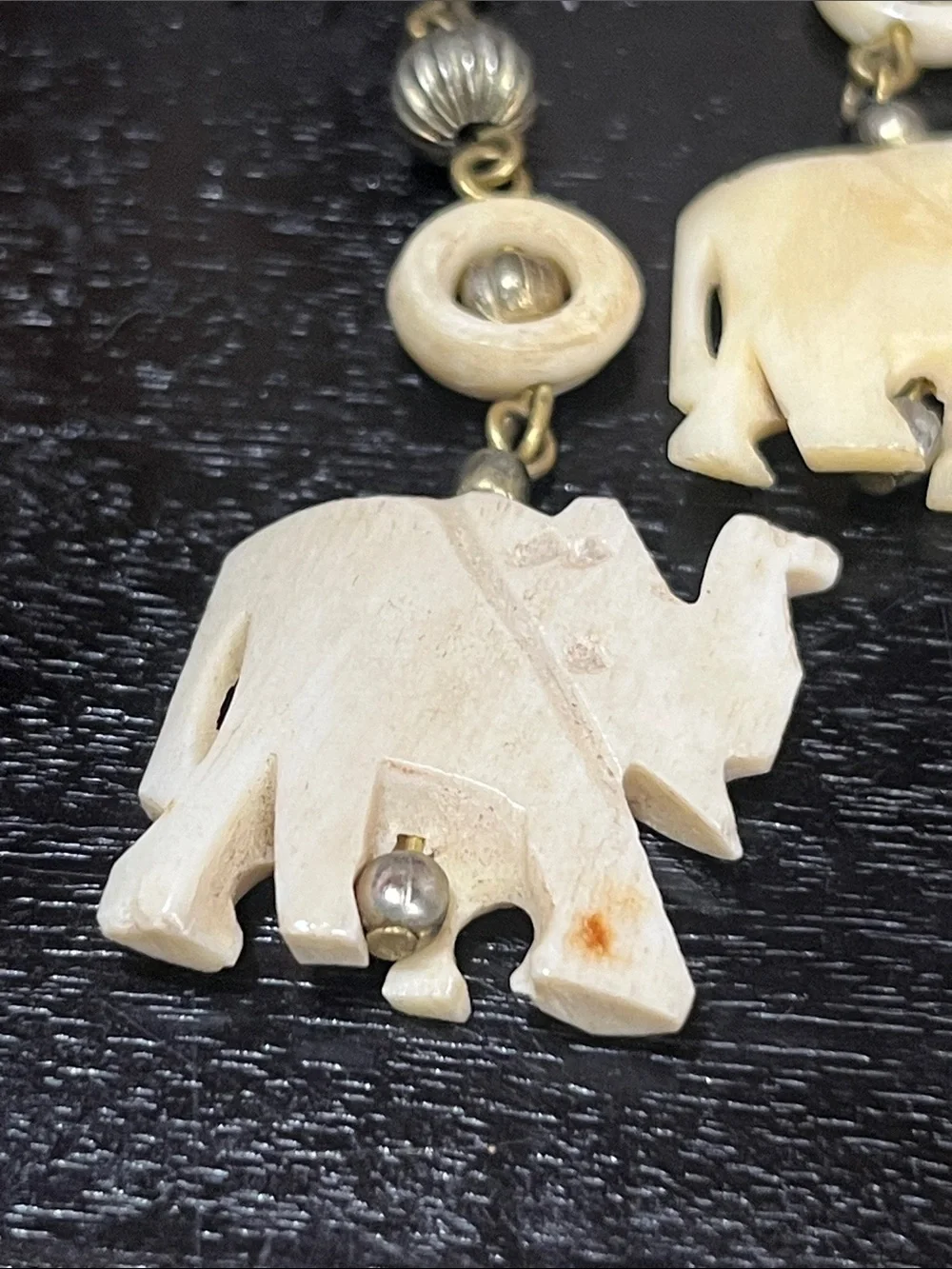 Handcrafted Cream Elephant Drop Earrings with Antique Brass Accents